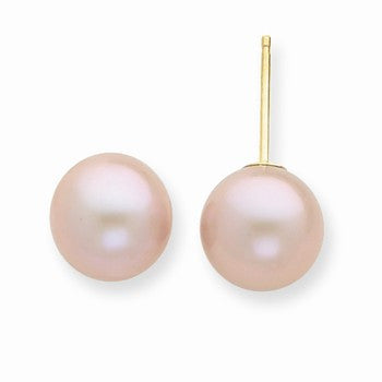 14k Yellow Gold 8-8.5mm Purple Freshwater Cultured Pearl Stud Earrings