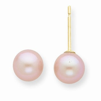 14k Yellow Gold 6-6.5mm Purple Freshwater Cultured Pearl Stud Earrings