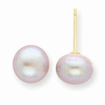 14k Yellow Gold 7-7.5mm Grey Freshwater Cultured Button Pearl Stud Earrings