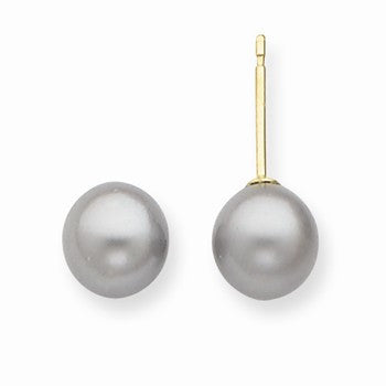 14k Yellow Gold 6-6.5mm Grey Freshwater Cultured Pearl Stud Earrings