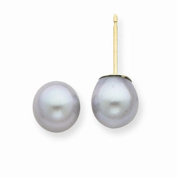 14k Yellow Gold 7-8mm Grey Saltwater Akoya Cultured Pearl Stud Earrings