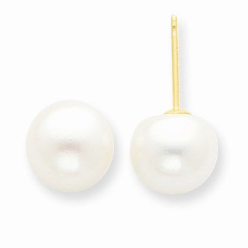 14k Yellow Gold 8-8.5mm White Freshwater Cultured Button Pearl Stud Earrings