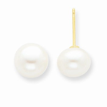 14k Yellow Gold 7-7.5mm White Freshwater Cultured Button Pearl Stud Earrings