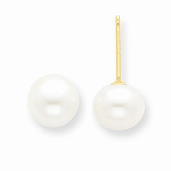 14k Yellow Gold 6-6.5mm White Freshwater Cultured Button Pearl Stud Earrings