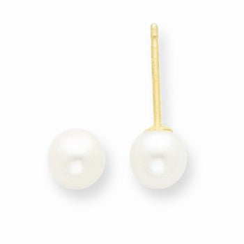 14k Yellow Gold 4-4.5mm White Freshwater Cultured Button Pearl Stud Earrings