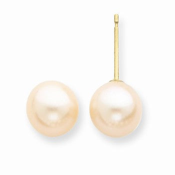 14k Yellow Gold 7-7.5mm Peach Freshwater Cultured Pearl Stud Earrings