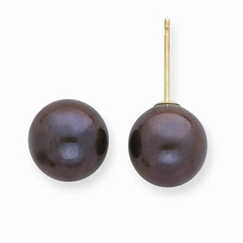 14k Yellow Gold 8-8.5mm Black Freshwater Cultured Pearl Stud Earrings