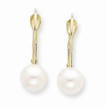 14k Yellow Gold 6-6.5mm Freshwater Cultured Pearl Leverback Earrings