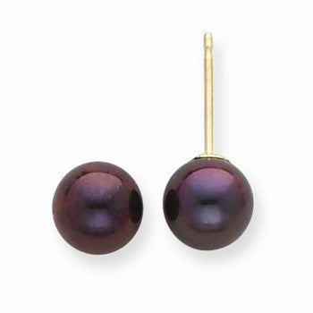 14k Yellow Gold 6-7mm Black Saltwater Akoya Cultured Pearl Stud Earrings