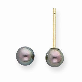 14k Yellow Gold 4-4.5mm Black Freshwater Cultured Pearl Stud Earrings