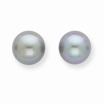 14k Yellow Gold 7-7.5mm Grey Freshwater Cultured Pearl Stud Earrings