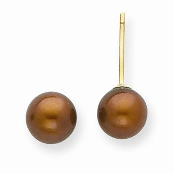 14k Yellow Gold 5-5.5mm Coffee Brown round freshwater pearl stud Earrings