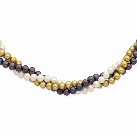 14K Yellow Gold with White, Black, Gold Freshwater Cultured Pearl Necklace