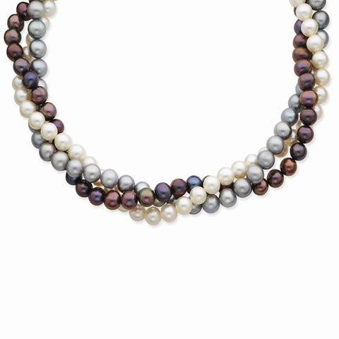 14K Yellow Gold with White, Black & Grey FW Cultured Pearl Necklace