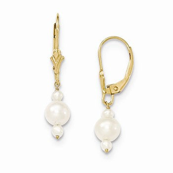 14k Yellow Gold 3-3.5mm 5-5.5mm Triple FWC Pearl Leverback Dangle Earrings