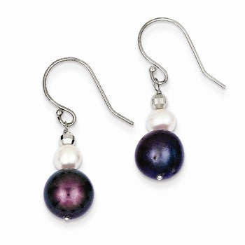 14k White Gold Fresh Water Cultured Pearl W/ Mirror Bead Earrings