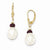 14k Yellow Gold Fresh Water Cultured Pearl with Faceted Garnet Leverback Earrings