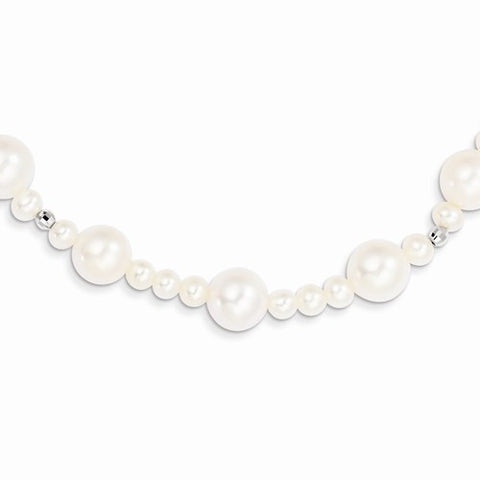 14K White Gold Freshwater Cultured Pearl with Mirror Bead Necklace