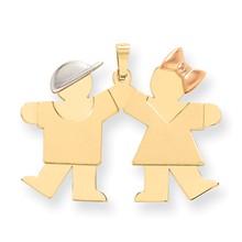 14k Gold Tri-Color Large Boy on Left & Girl on Right Engravable Charm hide-image