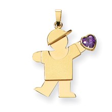 14k Gold Boy with CZ February Birthstone Charm hide-image