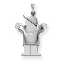 14k White Gold Puffed Boy w/Hat on Right Engravable Charm hide-image