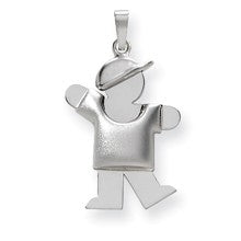 14k White Gold Puffed Boy w/Hat on Left Engravable Charm hide-image