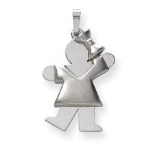 14k White Gold Puffed Girl w/Bow on Right Engravable Charm hide-image