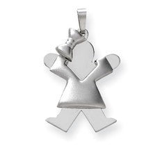 14k White Gold Puffed Girl w/Bow on Left Engravable Charm hide-image