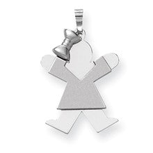 14k White Gold Medium Girl w/Bow on Left Engravable Charm hide-image