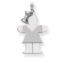 14k White Gold Medium Girl w/Bow on Left Engravable Charm hide-image