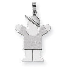 14k White Gold Medium Boy w/Hat on Right Engravable Charm hide-image