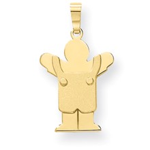 14k Gold Solid Satin Engravable Boy with Overalls Charm hide-image