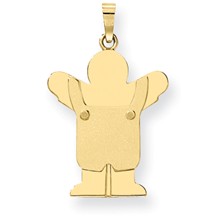 14k Gold Solid Satin Engravable Boy w/Overalls Charm hide-image