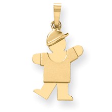 14k Gold Solid Engravable Boy with Hat on Left Charm hide-image