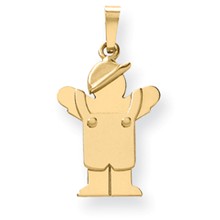 14k Gold Solid Engravable Boy in Overalls with Hat on Left Charm hide-image