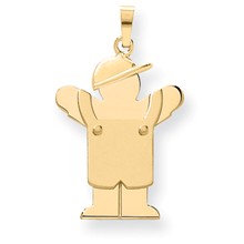 14k Gold Solid Engravable Boy in Overalls with Hat on Left Charm hide-image