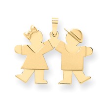 14k Gold Solid Engravable Small Girl on Left & Boy on Right Charm hide-image