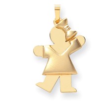 14k Gold Puffed Girl with Bow on Right Engravable Charm hide-image