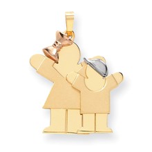 14k Gold Tri-Color Big Girl & Little Boy Engravable Charm hide-image