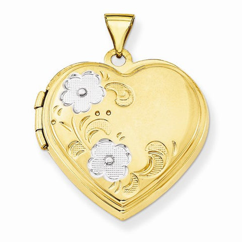 14k Gold & Rhodium Floral Heart Locket