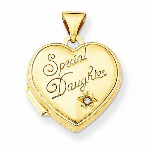 14k Gold 15mm Heart Diamond Special Daughter Locket