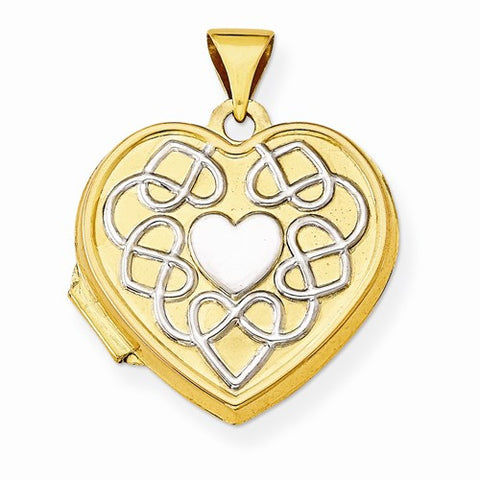 14k Gold 18mm Heart Rhodium heart of Gold Locket