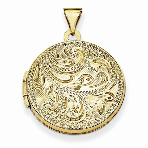 14k Gold 20mm Round Fully Scroll Hand Engraved Locket