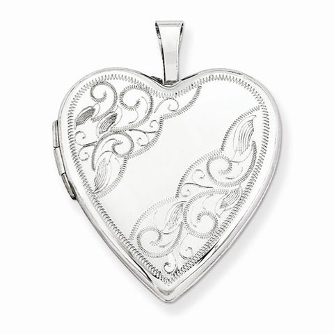 14k Gold 20mm White Gold Side Swirl Heart Locket