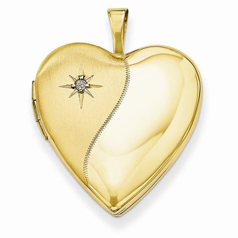 14k Gold 20mm Polished Satin w/ Diamond Heart Locket