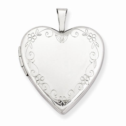 14k Gold 20mm White Gold Flower Vine Border Heart Locket