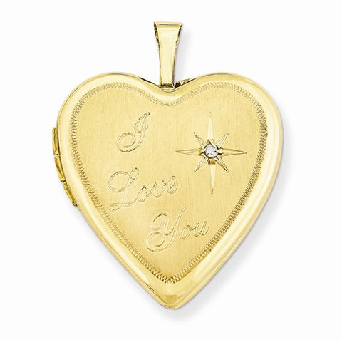 14k Gold 20mm I Love You w/ Diamond Heart Locket