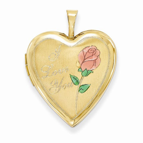 14k Gold 20mm Enamel Rose I Love You Heart Locket