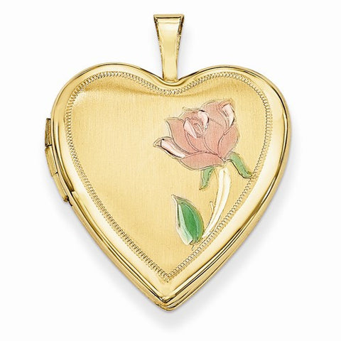 14k Gold 20mm Enamel Rose Heart Locket