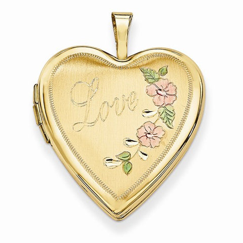 14k Gold 20mm Enamel Flowers Love Heart Locket